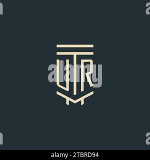 UR initial monogram with simple line art pillar logo design ideas Stock Vector