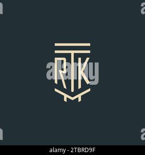 RK initial monogram with simple line art pillar logo design ideas Stock Vector