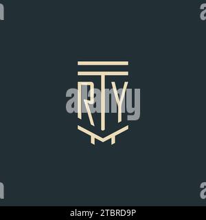 RY initial monogram with simple line art pillar logo design ideas Stock Vector