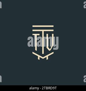 TV initial monogram with simple line art pillar logo design ideas Stock Vector