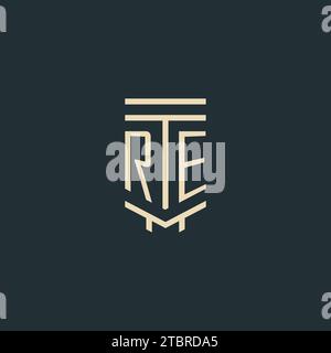 RE initial monogram with simple line art pillar logo design ideas Stock Vector