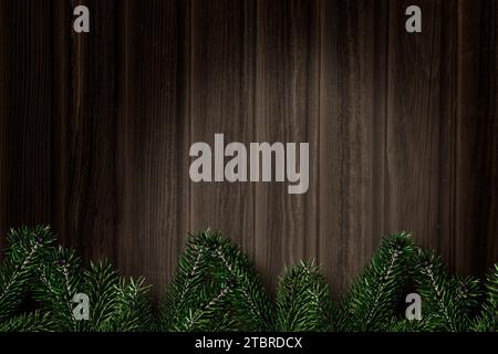 Christmas background made of wood with fir branches as Christmas decoration Stock Photo