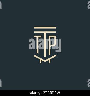 TP initial monogram with simple line art pillar logo design ideas Stock Vector