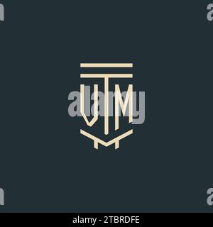 VM initial monogram with simple line art pillar logo design ideas Stock Vector