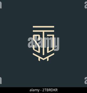 SJ initial monogram with simple line art pillar logo design ideas Stock Vector