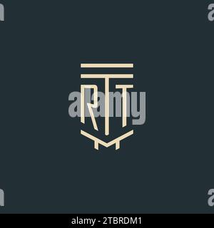 RT initial monogram with simple line art pillar logo design ideas Stock Vector