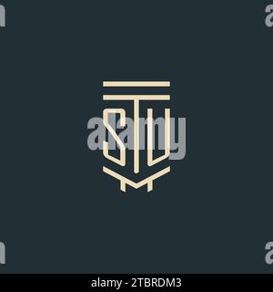 SU initial monogram with simple line art pillar logo design ideas Stock Vector