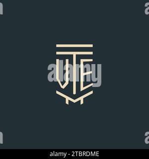 VE initial monogram with simple line art pillar logo design ideas Stock Vector