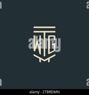 WG initial monogram with simple line art pillar logo design ideas Stock Vector