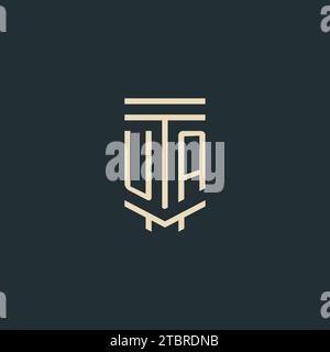 UA initial monogram with simple line art pillar logo design ideas Stock Vector