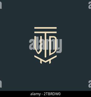VD initial monogram with simple line art pillar logo design ideas Stock Vector