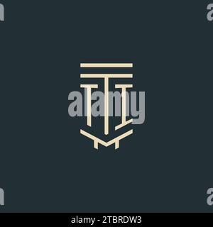 TI initial monogram with simple line art pillar logo design ideas Stock Vector