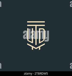 UD initial monogram with simple line art pillar logo design ideas Stock Vector