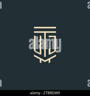 UJ initial monogram with simple line art pillar logo design ideas Stock Vector