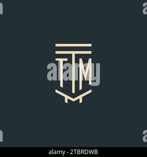 TM initial monogram with simple line art pillar logo design ideas Stock Vector