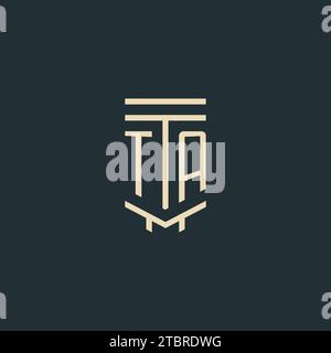 TA initial monogram with simple line art pillar logo design ideas Stock Vector