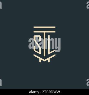 SL initial monogram with simple line art pillar logo design ideas Stock Vector