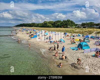 Germany, Mecklenburg-Western Pomerania, peninsula Fischland-Darß-Zingst, many bathers and tourists on the beach of Zingst on the Baltic coast Stock Photo