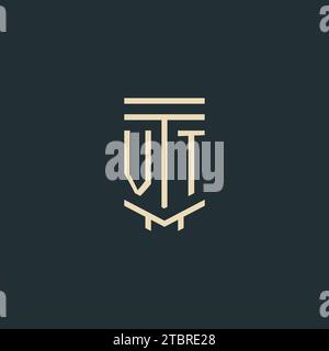 VT initial monogram with simple line art pillar logo design ideas Stock Vector