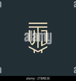 VJ initial monogram with simple line art pillar logo design ideas Stock Vector