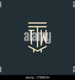 TW initial monogram with simple line art pillar logo design ideas Stock Vector