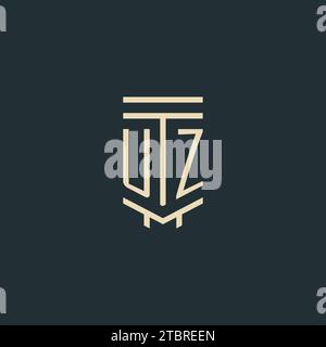 UZ initial monogram with simple line art pillar logo design ideas Stock Vector