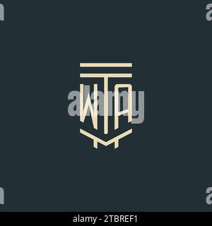 WA initial monogram with simple line art pillar logo design ideas Stock Vector