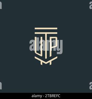 UP initial monogram with simple line art pillar logo design ideas Stock Vector