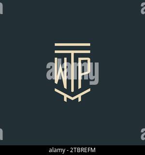 WP initial monogram with simple line art pillar logo design ideas Stock Vector