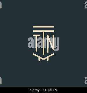 TN initial monogram with simple line art pillar logo design ideas Stock Vector
