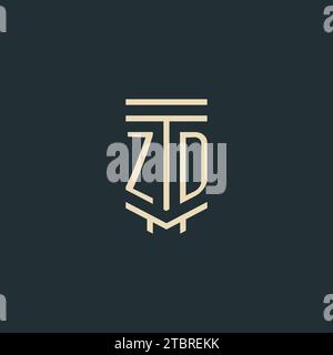 ZD initial monogram with simple line art pillar logo design ideas Stock Vector