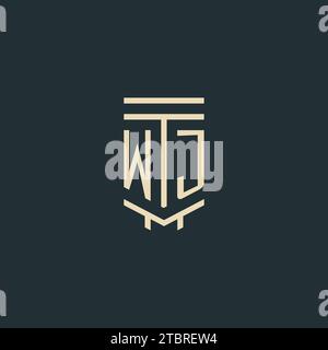 WJ initial monogram with simple line art pillar logo design ideas Stock Vector
