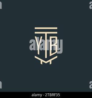 YB initial monogram with simple line art pillar logo design ideas Stock Vector