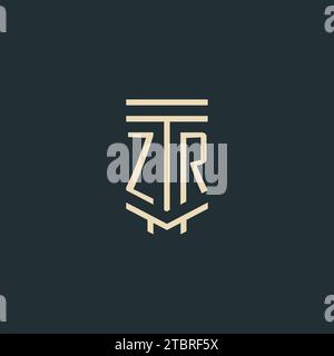 ZR initial monogram with simple line art pillar logo design ideas Stock Vector