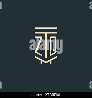 ZQ initial monogram with simple line art pillar logo design ideas Stock Vector