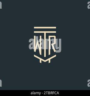 WR initial monogram with simple line art pillar logo design ideas Stock Vector