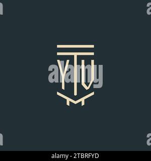 YV initial monogram with simple line art pillar logo design ideas Stock Vector