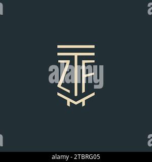 ZF initial monogram with simple line art pillar logo design ideas Stock Vector
