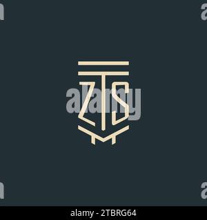 ZS initial monogram with simple line art pillar logo design ideas Stock Vector