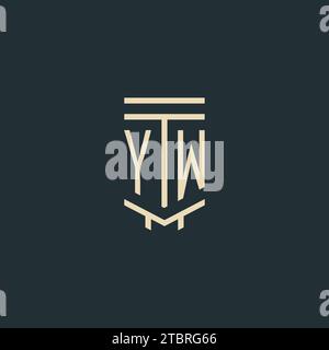 YW initial monogram with simple line art pillar logo design ideas Stock Vector