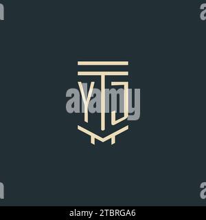 YJ initial monogram with simple line art pillar logo design ideas Stock Vector