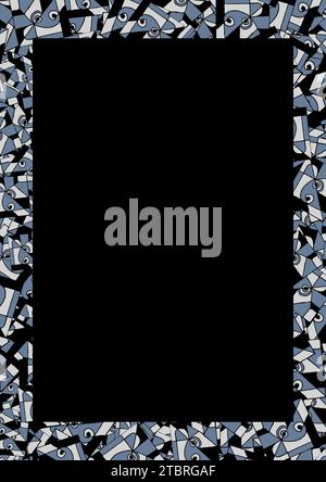 Black frame with ethnic style geometric patterned blue mixed colros borders Stock Photo