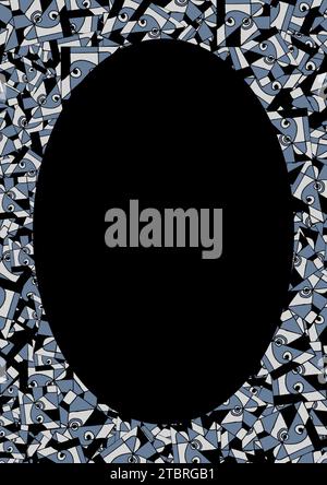Black frame with ethnic style geometric rounded patterned blue mixed colros borders Stock Photo