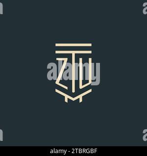 ZU initial monogram with simple line art pillar logo design ideas Stock Vector