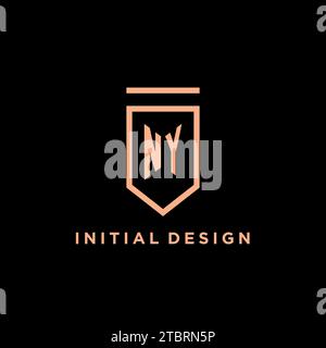 NY monogram initial with shield logo design icon vector graphic Stock Vector