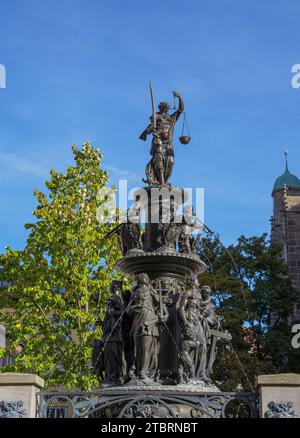 Fountain of Virtue in Nuremberg, Lorenzer Platz, Middle Franconia, Franconia, Bavaria, Germany, Europe Stock Photo