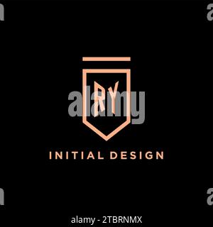 RY monogram initial with shield logo design icon vector graphic Stock Vector
