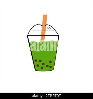 Bubble green tea isolated. Bubble matcha tea. Vector illustration isolated. Flat design. Can used for menu background, poster, print, fabric design, greeting cards. Asian trendy drink.  Stock Vector