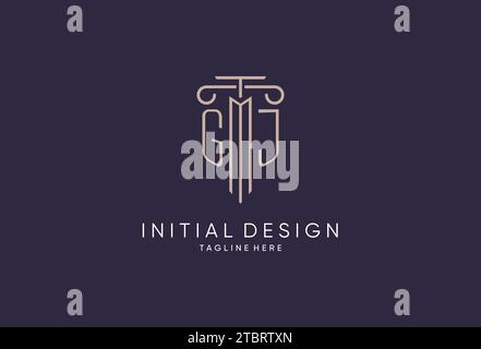 GJ initial with monoline pillar logo style, luxury monogram logo design ...