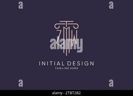 ZW initial with monoline pillar logo style, luxury monogram logo design ...